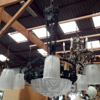 Très beau lustre 6 feux plus vasque centrale époque Art déco