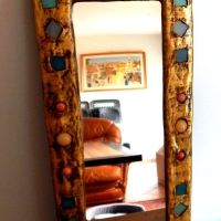 Miroir vintage céramique dlg F LEMBO, M ESPELT, M2C. 63X23cm 
